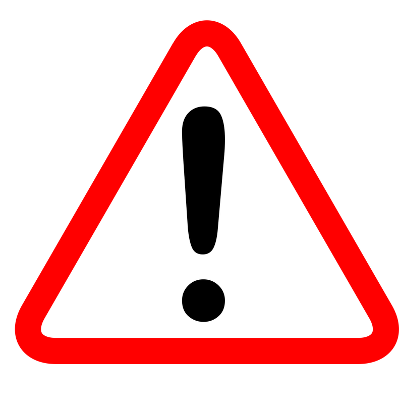 a warning sign. it is a white triangle with a red outline, and a black exclamation mark inside it.